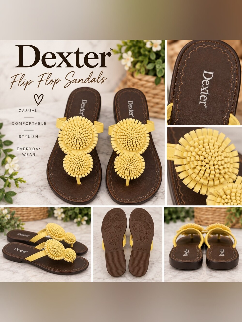 Dexter Yellow Floral Thong Sandals